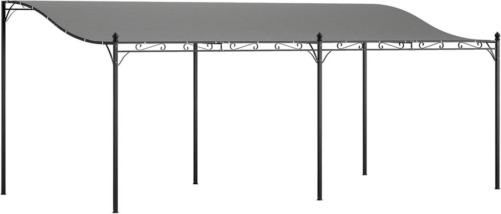 Outsunny 10' x 20' Outdoor Pergola Canopy, Wall-Mounted Metal Patio Canopy with Weather-Resistant Fabric and Drainage Holes for Backyard Garden Porch Beach, Dark Gray