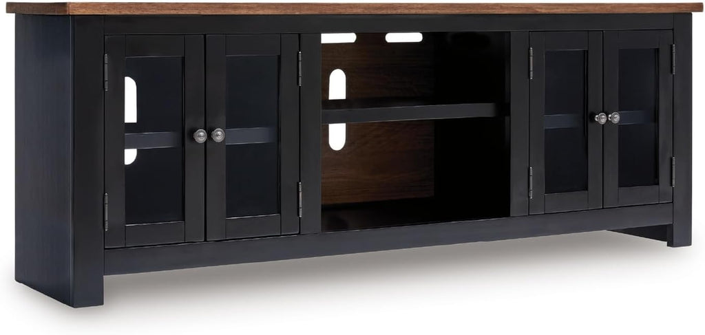 Signature Design by Ashley Wildenauer Modern Farmhouse 76' TV Stand for TVs up to 86' with Adjustable Shelves and Wire Management, Brown & Black