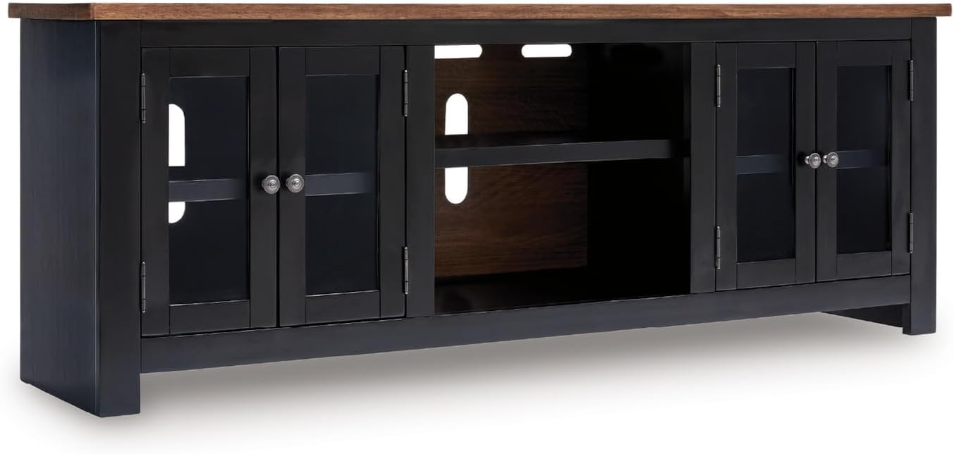 Signature Design by Ashley Wildenauer Modern Farmhouse 76' TV Stand for TVs up to 86' with Adjustable Shelves and Wire Management, Brown & Black