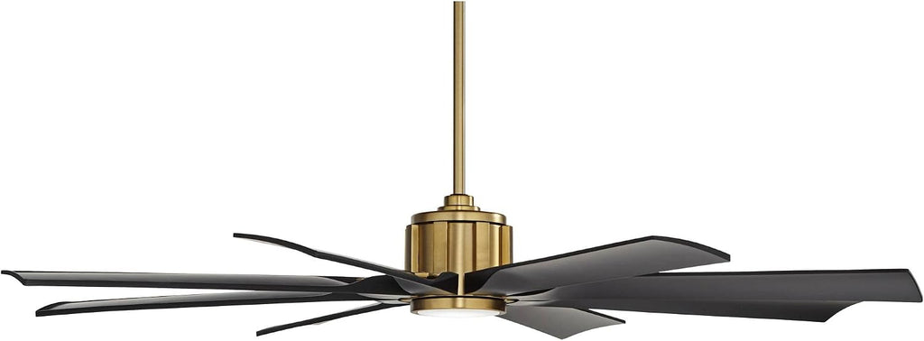 Possini Euro Design 60' Defender Modern Outdoor Ceiling Fan with LED Light Remote Control Soft Brass Matte Black Damp Rated for Patio Exterior House Home Porch Gazebo Garage Barn