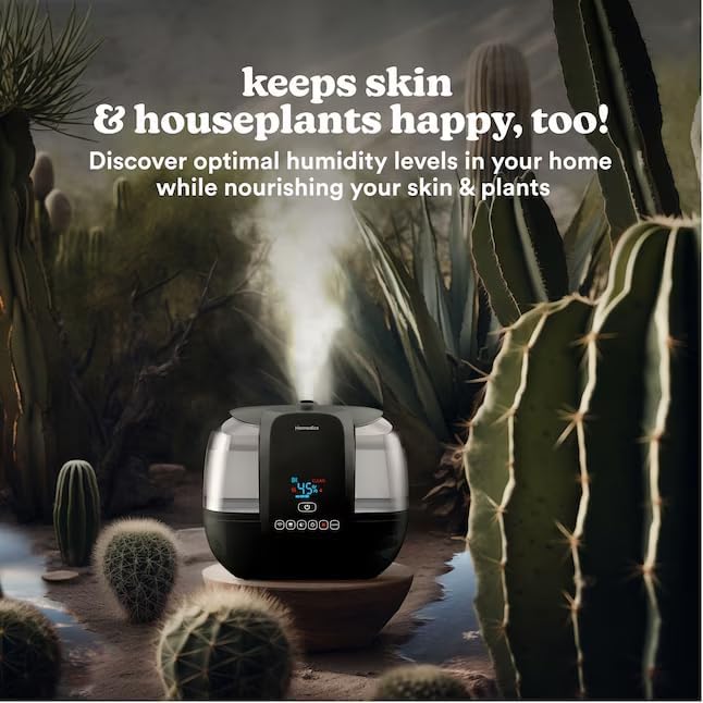 HOMEDICS Total Comfort Ultrasonic Humidifier with UV-C Technology Warm and Cool Mist, Top-Fill, 120-Hour, 2-Gallon (For Rooms Up To 587-sq ft) Black