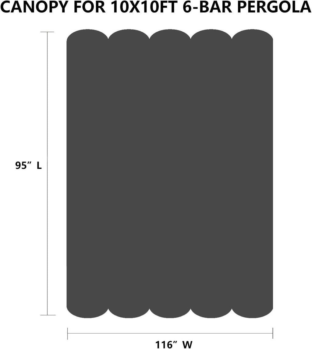 Pergola Shade Cover Replacement Canopy Top Compatible with 10 X 10 ft 6-Bar Pergola Frames - Gray (Canopy Size 116' W x 95' L, Canopy Top Only)