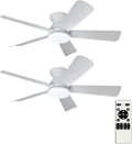 Depuley 42-Inch Ceiling Fans with Lights: Flush Mount Ceiling Fan with Remote Control Indoor/Outdoor - White 5 Blade Low Profile Fandelier for Kitchen Gazebo - Reversible Quiet Timer - 2 Packs