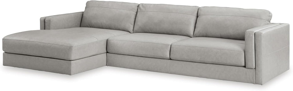 Signature Design by Ashley Amiata Modern L-Shaped Left-Arm Facing Leather Match 2-Piece Sectional with Chaise, Light Gray