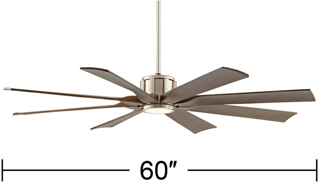Possini Euro Design 60' Defender Modern Large Outdoor Ceiling Fan with LED Light Remote Control Brushed Nickel Weathered Oak Blades Dimmable Damp Rated for Patio Exterior House Porch Gazebo Garage