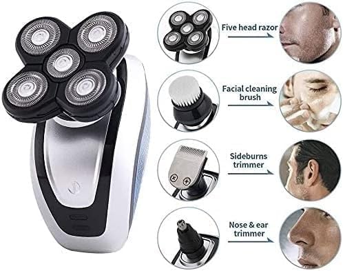 Electric Shaver for Men, 5 in 1 Head Shavers for Bald Men Electric Rotary Razor Beard Trimmer Grooming Kit Waterproof, Faster-Charging USB Rechargeable