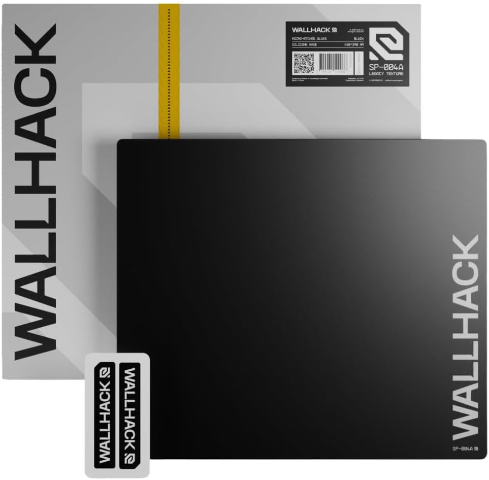 Wallhack SP-004A Black Glass Gaming Mouse Pad – 4th Gen Micro-Etched Surface, Medium Mousepad for Esports, Ultra-Fast Glide with Stopping Power, Tempered Glass, Durable & Portable, 15.4'x17.7' | Black