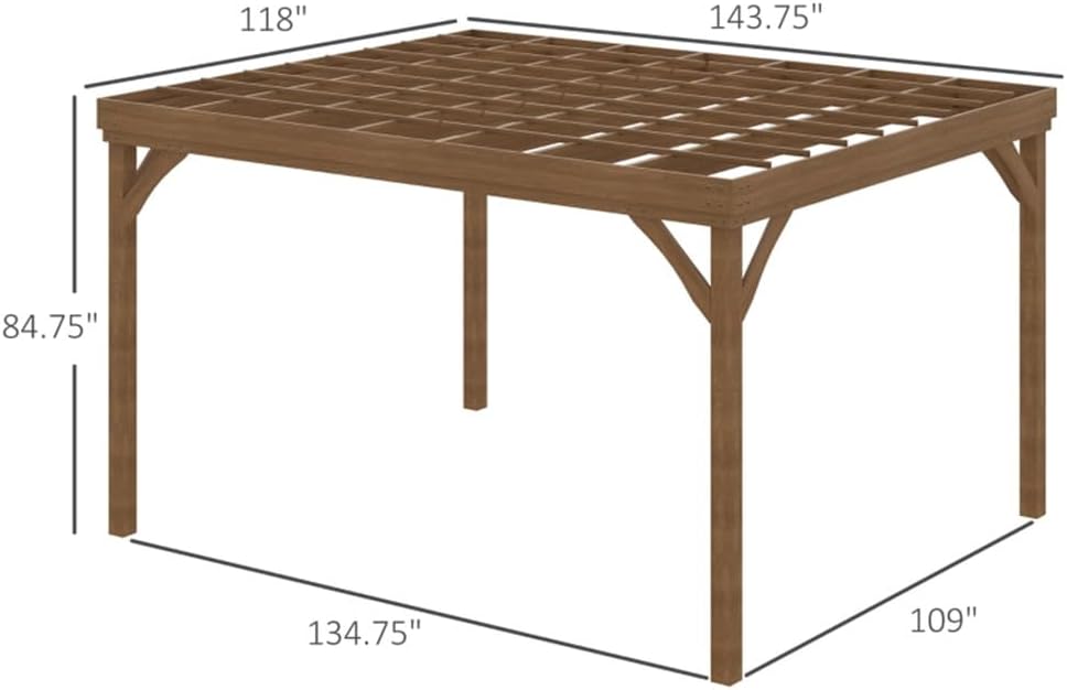 12 x 10 ft Wood Pergola Quality Solid Wood Gazebo Pavilion for Backyard Deck Patio Outdoor Pergola Grape Trellis Grill Gazebo, Strong Sturcture,Snow and Wind Supported(Brown)