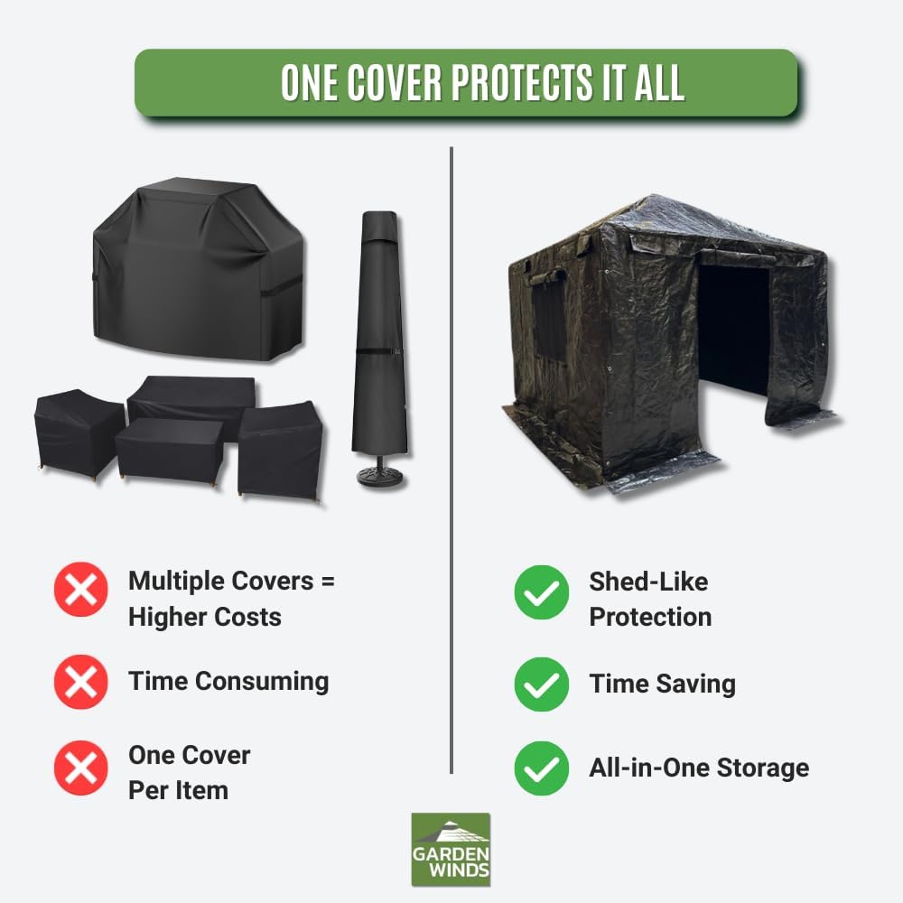 Garden Winds Winter Cover Compatible with The Yardistry YM12935 10' X 12' Tall Hard Top Gazebo – Heavy Duty Protective Enclosure for Outdoor Storage, Waterproof, Windproof and Flame Resistant – Black