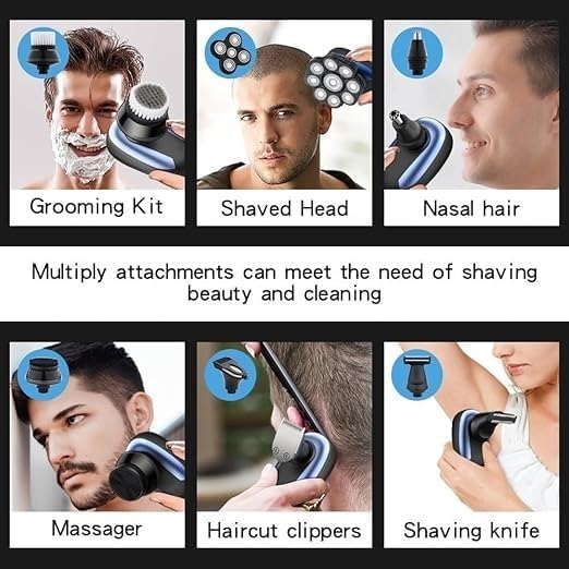 Electric Shavers for Bald Men, 6 in 1 Ipx7 Waterproof Electric Shaver Shaver for Men Beard Hair Trimmer Rechargeable Bald Shaver Grooming Kit