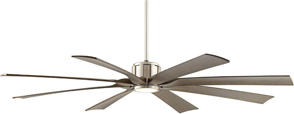 Possini Euro Design 70' Defender Modern Large Outdoor Ceiling Fan with LED Light Remote Control Brushed Nickel Weathered Oak Blades Dimmable Damp Rated for Patio Exterior Roof Porch Gazebo Barn