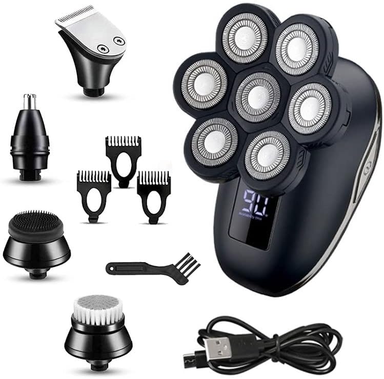 Head Shavers for Bald Men, Waterproof 7-blade shaving machine rechargeable beard bald electric shaver for men body hair trimmer grooming kit electric razor (Color : 5IN1)
