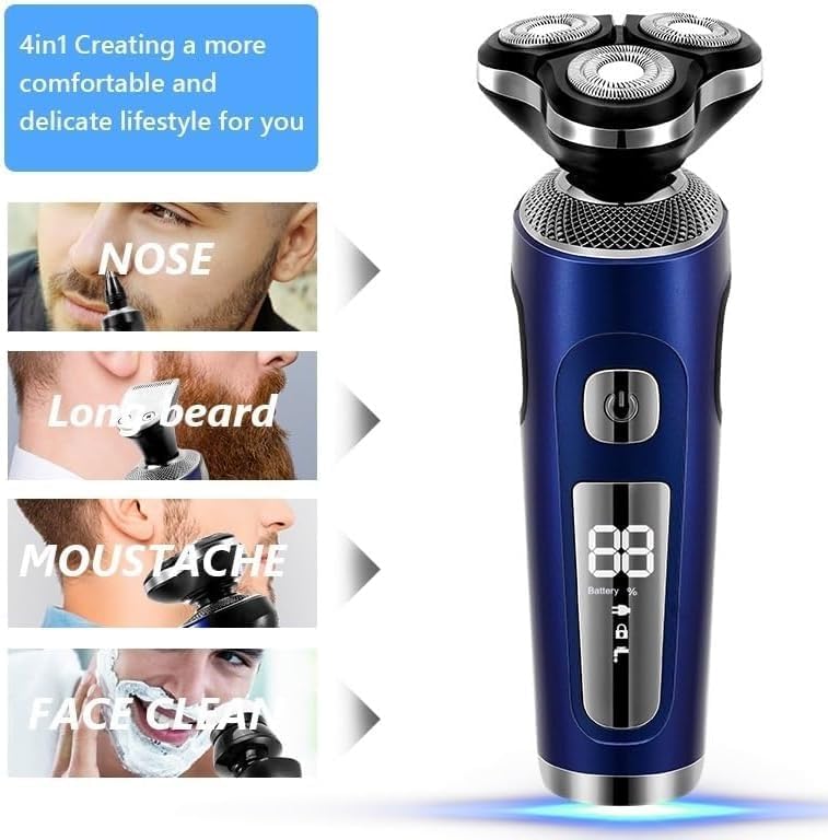 Head Shavers for Men, 4 in 1 Electric Shaver 3D Floating Cutters USB Fast Charge Shaving Razor Machine for Men Blades Portable Beard Trimmer Clipper (Color : Blue)