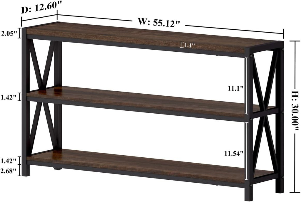 FATORRI Console Table for Entryway, Modern Entry Hallway Table with 3 Tier Shelves, Couch Tables Behind Sofa for Living Room, 55 Inch, Dark Walnut