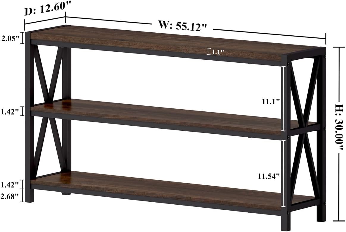 FATORRI Console Table for Entryway, Modern Entry Hallway Table with 3 Tier Shelves, Couch Tables Behind Sofa for Living Room, 55 Inch, Dark Walnut