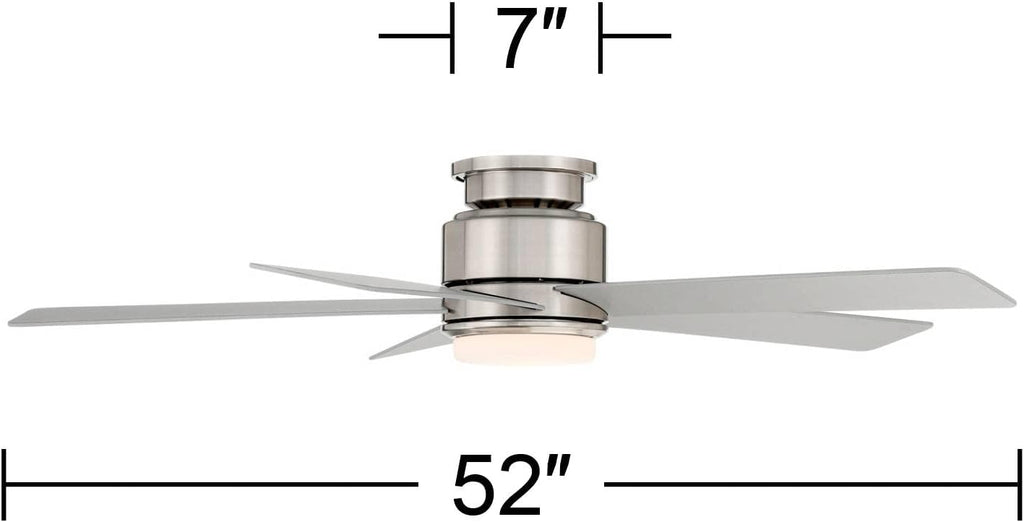 Casa Vieja 52' Grand Palm Modern Outdoor Hugger Ceiling Fan with Dimmable LED Light Remote Control Brushed Nickel White Opal Glass Damp Rated for Patio Exterior House Porch Gazebo Garage