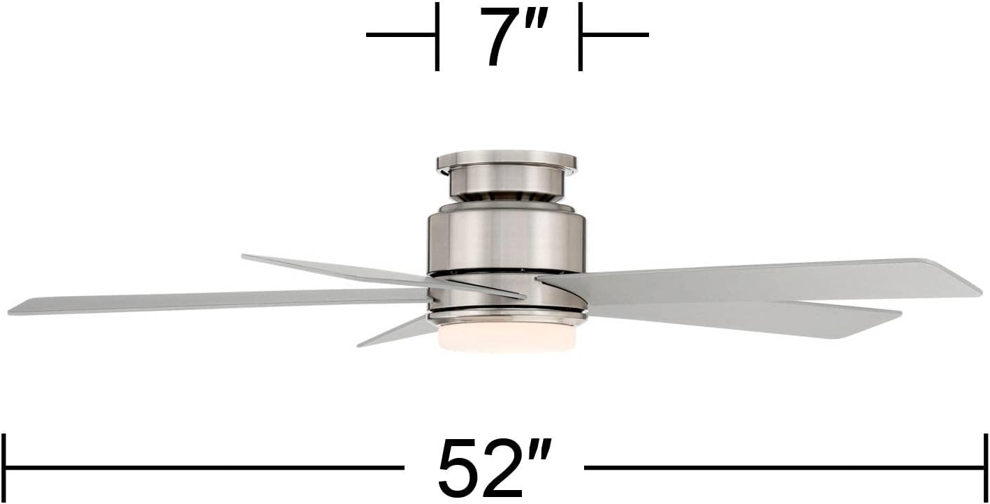 Casa Vieja 52' Grand Palm Modern Outdoor Hugger Ceiling Fan with Dimmable LED Light Remote Control Brushed Nickel White Opal Glass Damp Rated for Patio Exterior House Porch Gazebo Garage