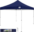 Caravan Canopy M Series Pro 2 10 x 10 Foot Lightweight Steel Frame Shade Tent with Rising Truss System, Pull Pin Sliders, and Roller Bag, Navy Blue