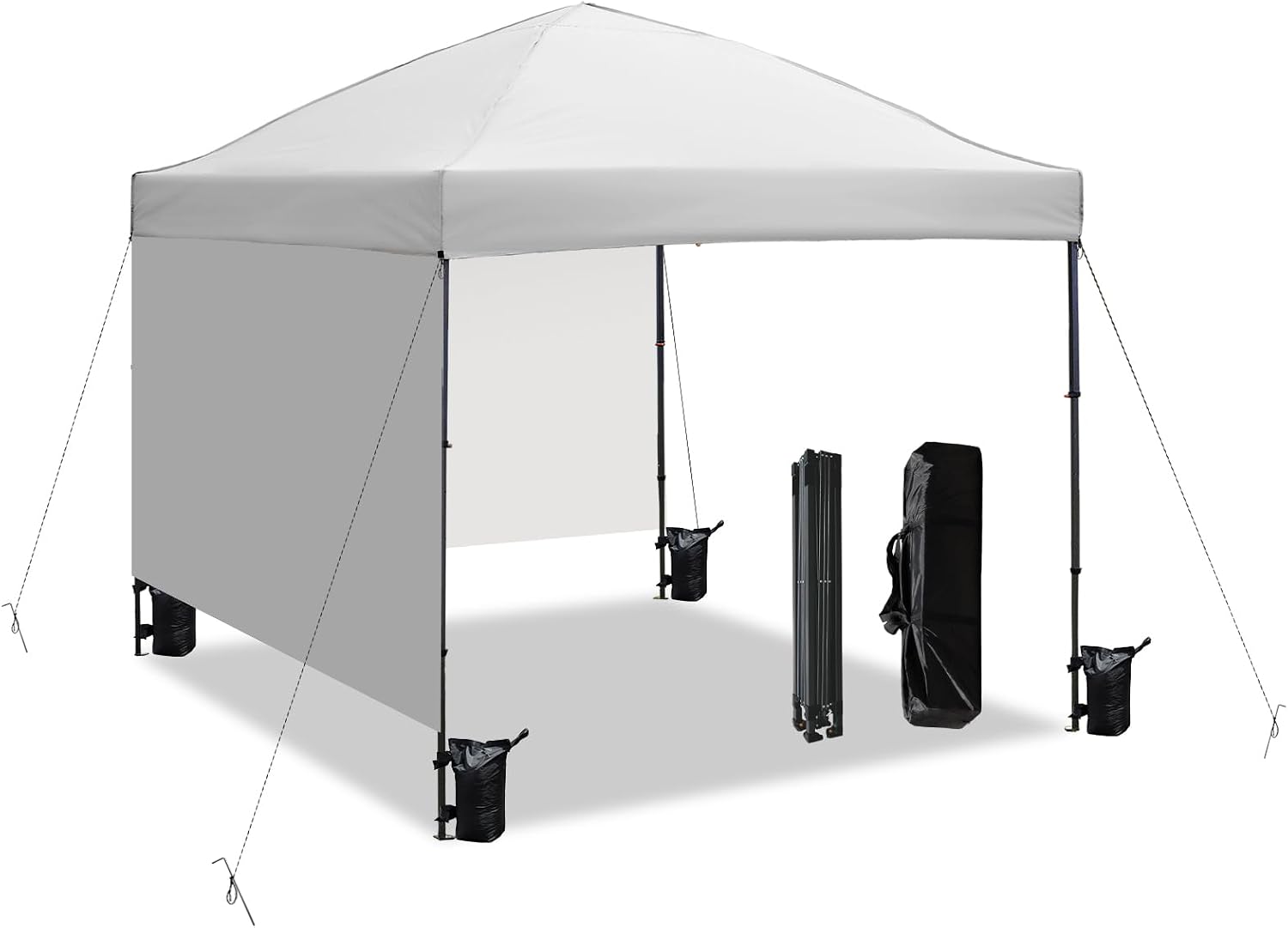 10x10 Pop Up Canopy Tent with 2 Sidewalls, Easy Up Canopy Outdoor Party Sun Shade Tent Portable Gazebo for Beach Camping Events with Carry Bag and 4 Sand Bags