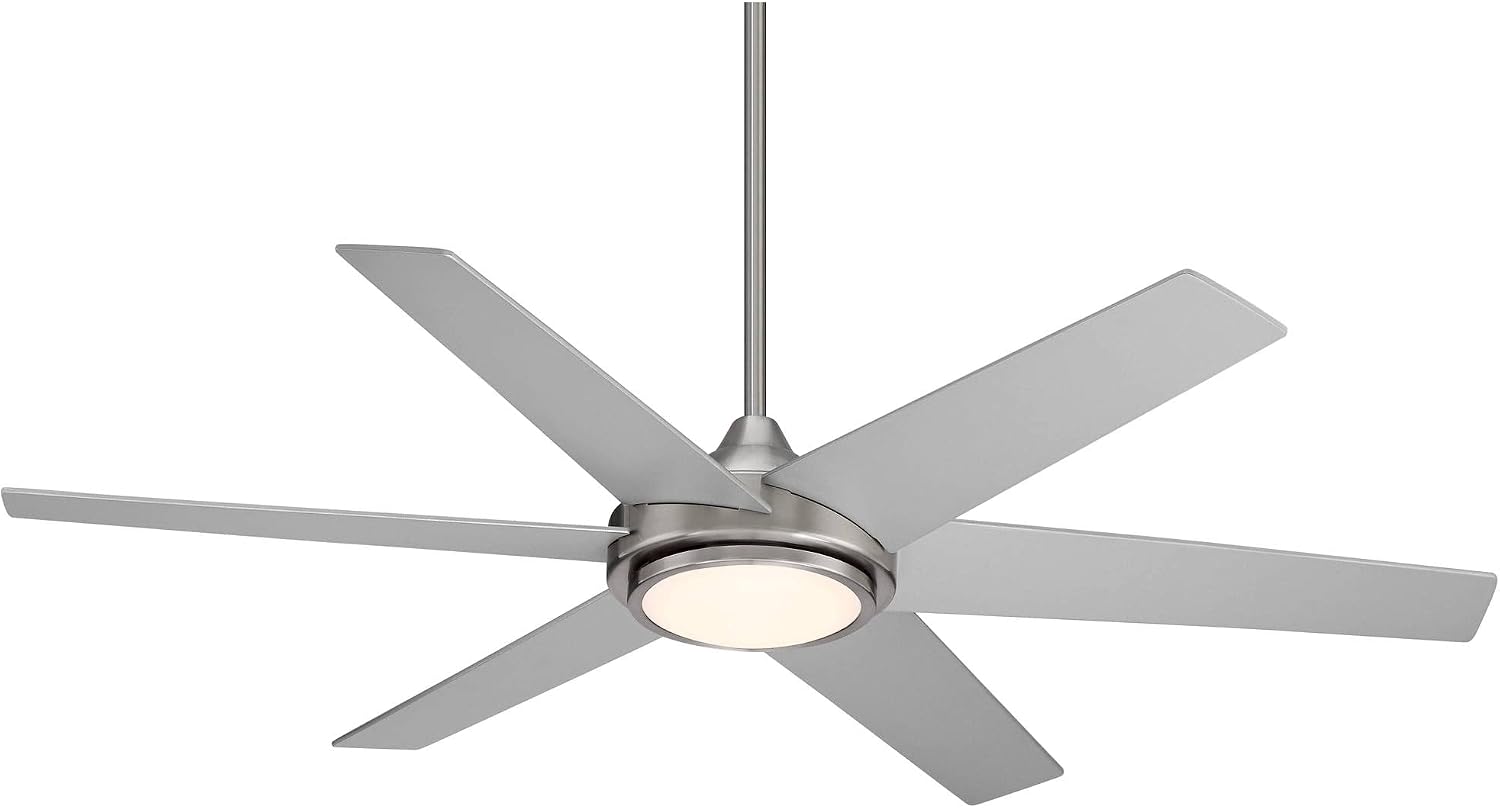 Casa Vieja 56' Estate Modern 6 Blade Indoor Outdoor Ceiling Fan with Light LED Remote Control Brushed Nickel White Diffuser Damp Rated for Patio Exterior House Porch Gazebo Garage