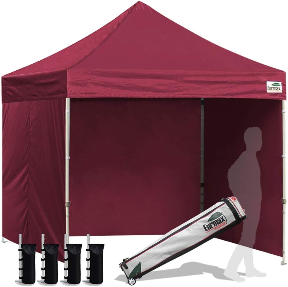 Eurmax USA 8x8 Pop Up Canopy Tent,Commercial Tent with Patented No-Tip Rolling Bag,4 Zippered Removable Walls,UV & Water Resistant Canopy Top,Heavy Duty Outdoor Gazebo,Instant Shelter(Burgundy)