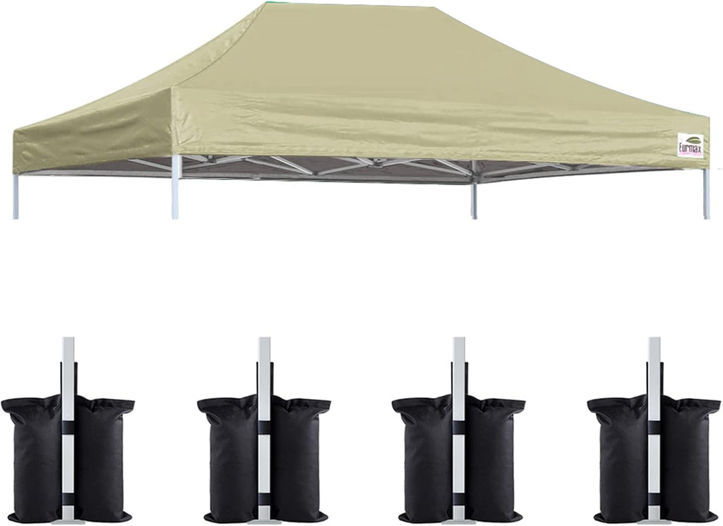 Eurmax USA 10x15 Pop Up Canopy Replacement Top,Universal Instant Canopy Cover ONLY,Heavy Duty UPF 50+ UV Protection,Water & Wind Resistant Tarp,30+ Colors Available,Bonus 4 Sand Bags (Beige)
