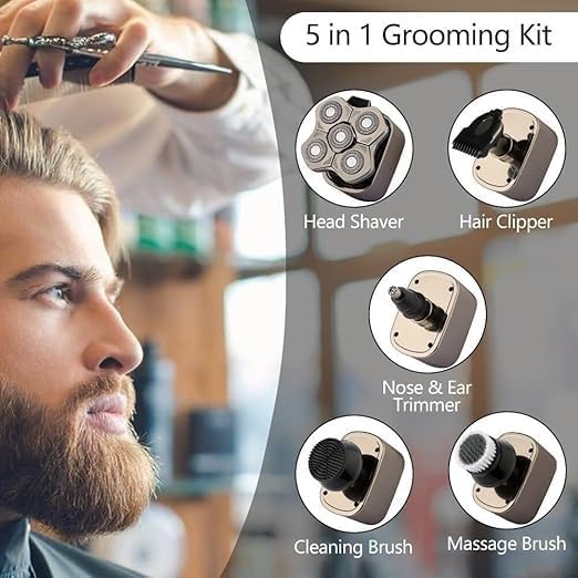 Electric Shavers for Men, 5 in 1 Men's Electric Shaver Beard Hair Trimmer 5D Floating Blade Head Electric Razor Multifunction Bald Head Shaving