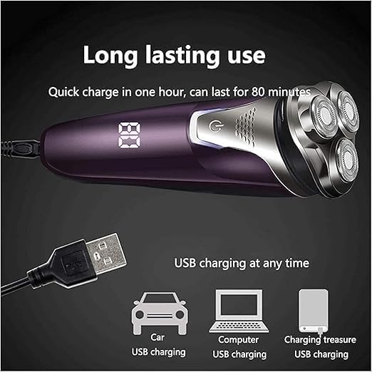Electric Razor Shaver for Men,Wet&Dry Metal IPX7 Waterproof Removable Beard Hair Trimmer Mens Rotary Shavers Included Charging Adapter