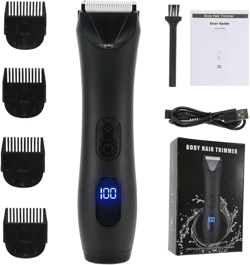 Hair Clippers for Men, Electric Body Trimmer and Shaver for Men Body Groomer Groin&Ball Pubic Hair Trimmer Replaceable Ceramic Blade IPX7 Waterproof, Black Set