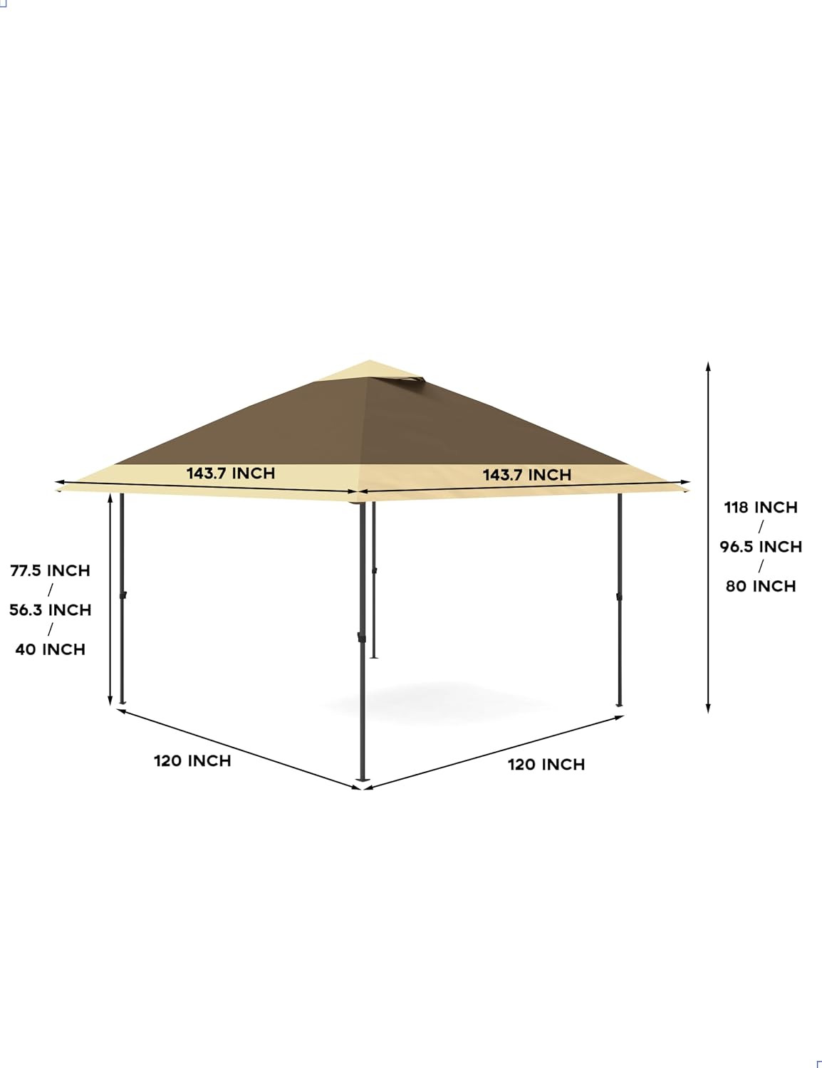 KYBOLT 12x12 Pop Up Gazebo Outdoor Canopy Shelter with 4 Stanbags, 8 Stakes Instant Gazebo Tent for Lawn, Garden, Backyard Deck (Khaki + Dark Khaki)