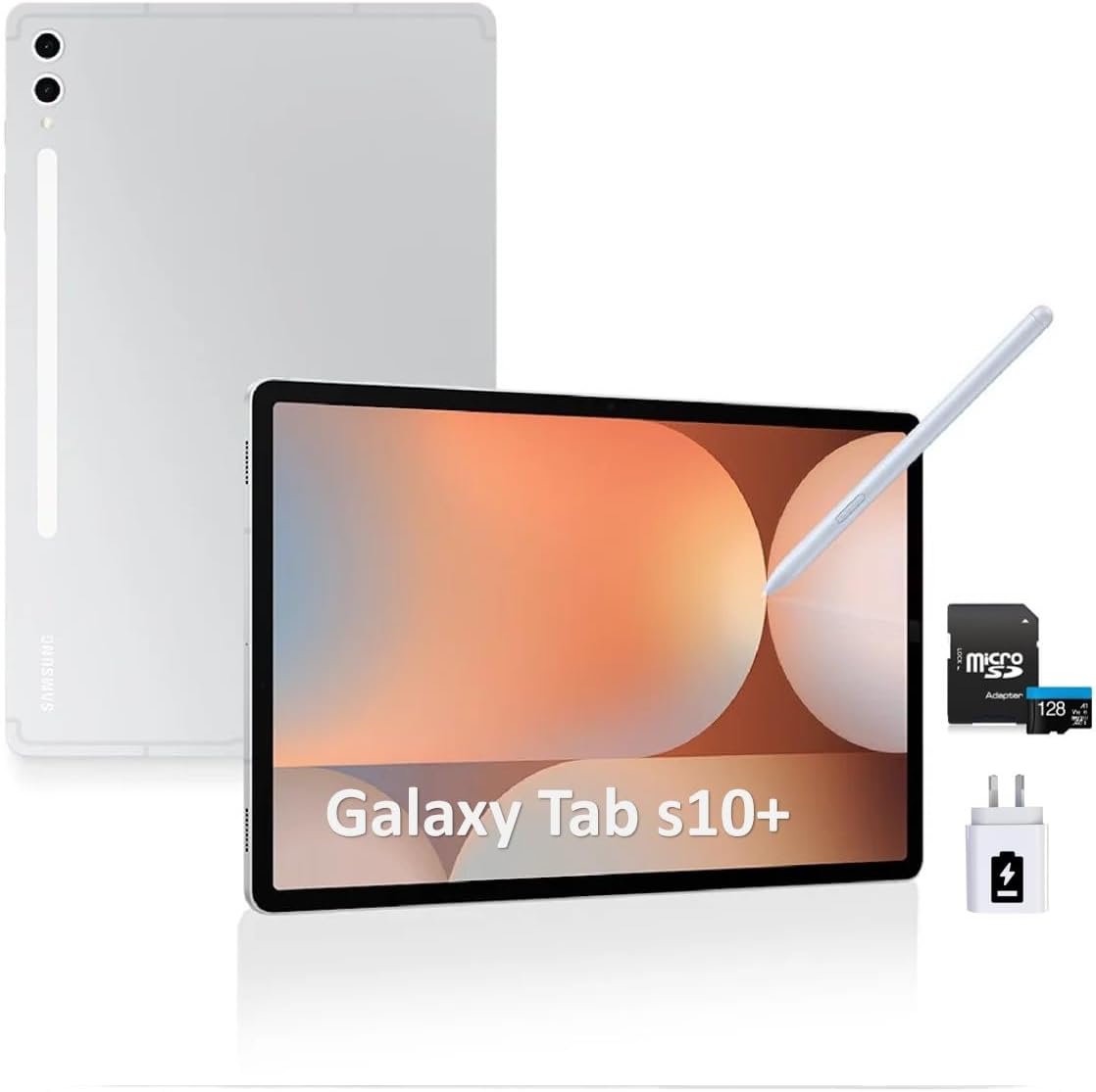 Samsung Galaxy Tab S10+ Tablet US Version – 512GB Silver, Large Display, Wi-Fi – Includes 45W Fast Charger & 128GB microSD Card
