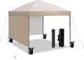 10x10 Pop Up Canopy Tent with 2 Sidewalls, Easy Up Canopy Outdoor Party Sun Shade Tent Portable Gazebo for Beach Camping Events with Carry Bag and 4 Sand Bags