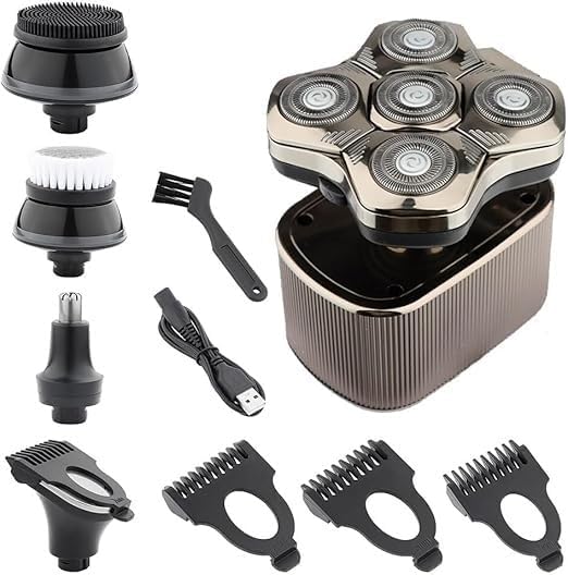 Electric Shavers for Men, 5 in 1 Men's Electric Shaver Beard Hair Trimmer 5D Floating Blade Head Electric Razor Multifunction Bald Head Shaving
