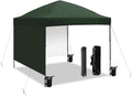 10x10 Pop Up Canopy Tent with 2 Sidewalls, Easy Up Canopy Outdoor Party Sun Shade Tent Portable Gazebo for Beach Camping Events with Carry Bag and 4 Sand Bags(Dark Green)