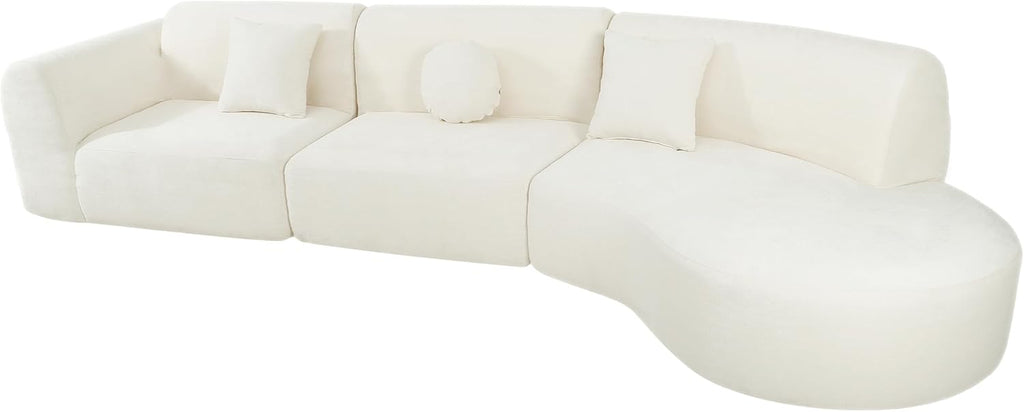 Merax 140' Curved Polyester Sectional Sofa Set, 7 Seat Modern Cloud Couch with Chaise Lounge, 3 Pillows, Fully Assembled for Living Room, Beige