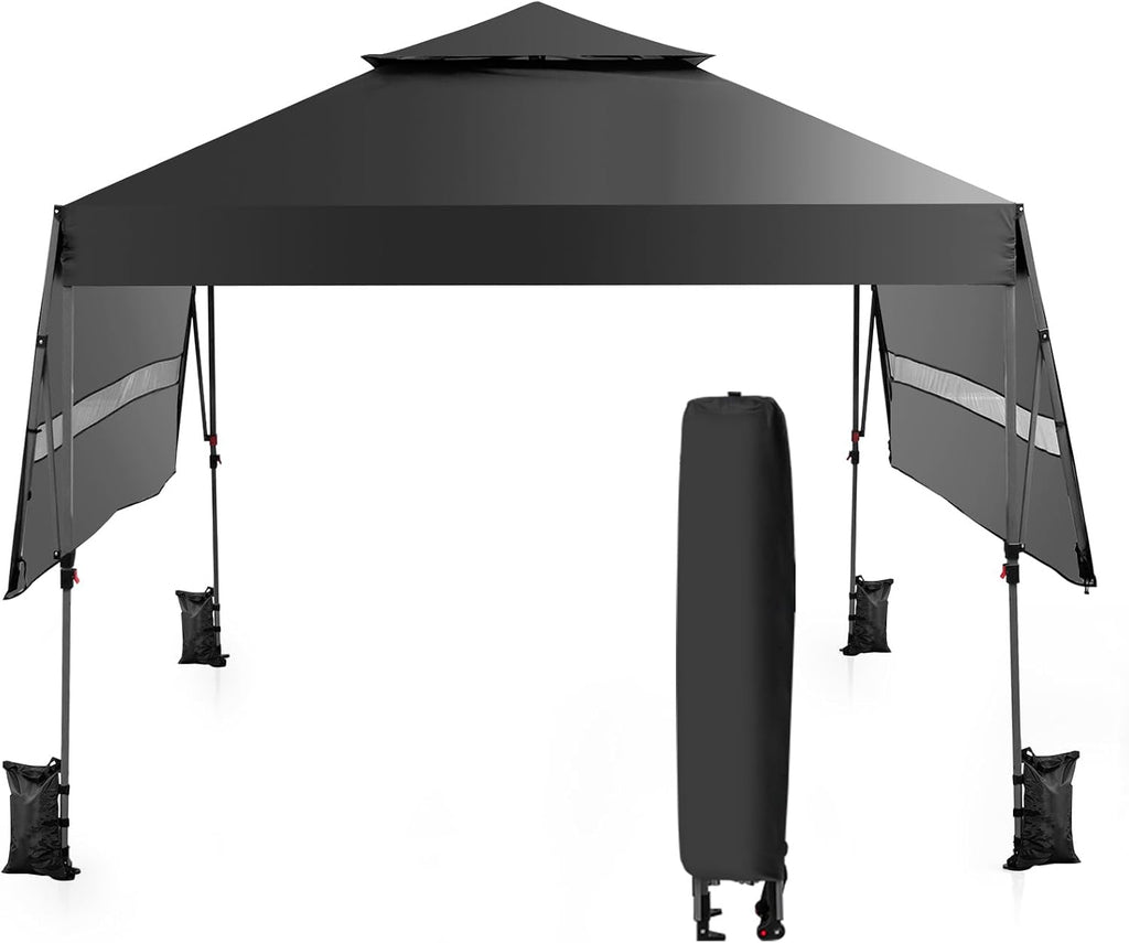HAPPYGRILL Pop Up Canopy with Dual Awnings 10x17.6 FT, Outdoor Gazebo Shelter with Portable Wheeled Carrying Bag, Easy Setup Instant Tent for Patio Camping Picnic (Black)