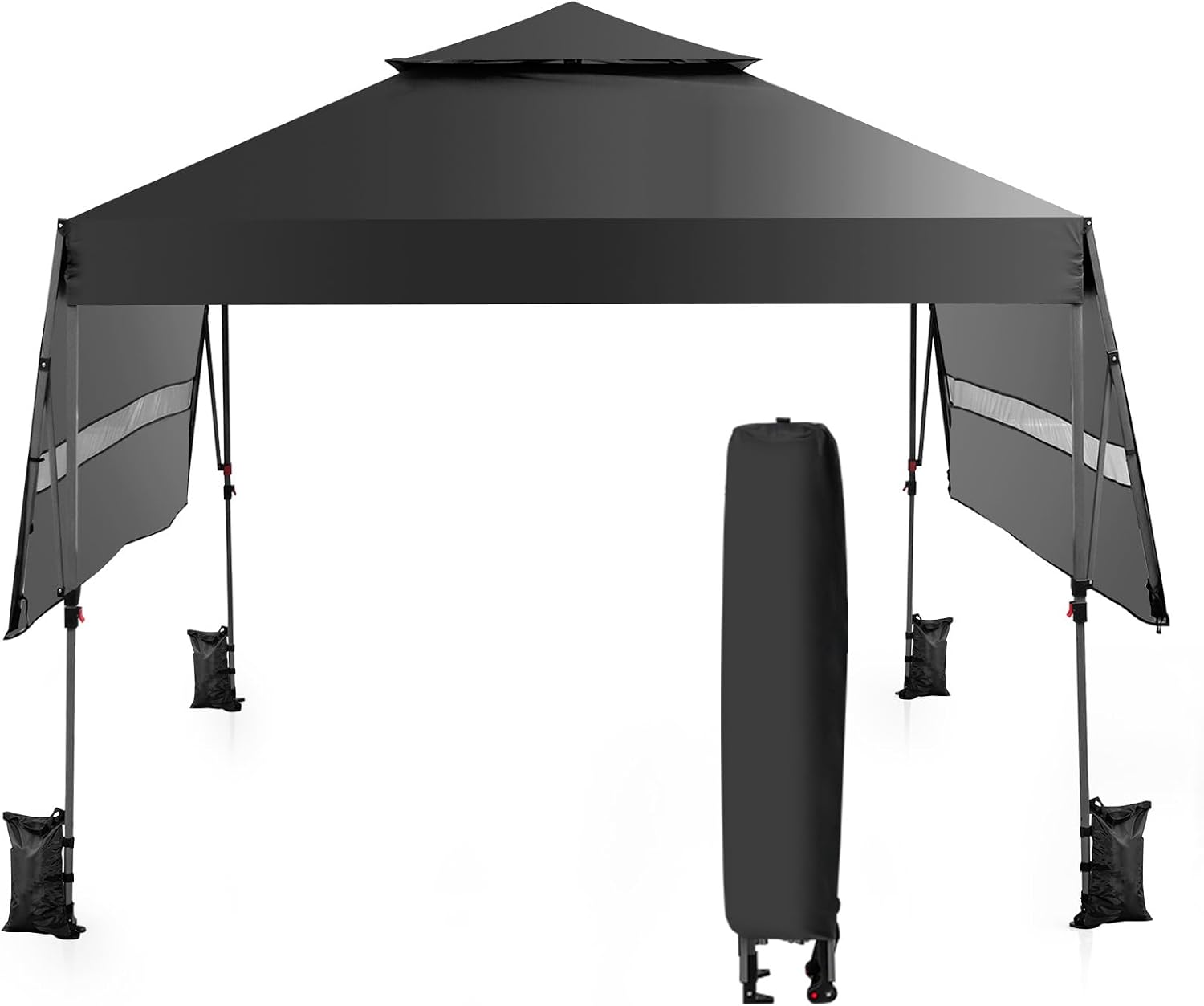 HAPPYGRILL Pop Up Canopy with Dual Awnings 10x17.6 FT, Outdoor Gazebo Shelter with Portable Wheeled Carrying Bag, Easy Setup Instant Tent for Patio Camping Picnic (Black)