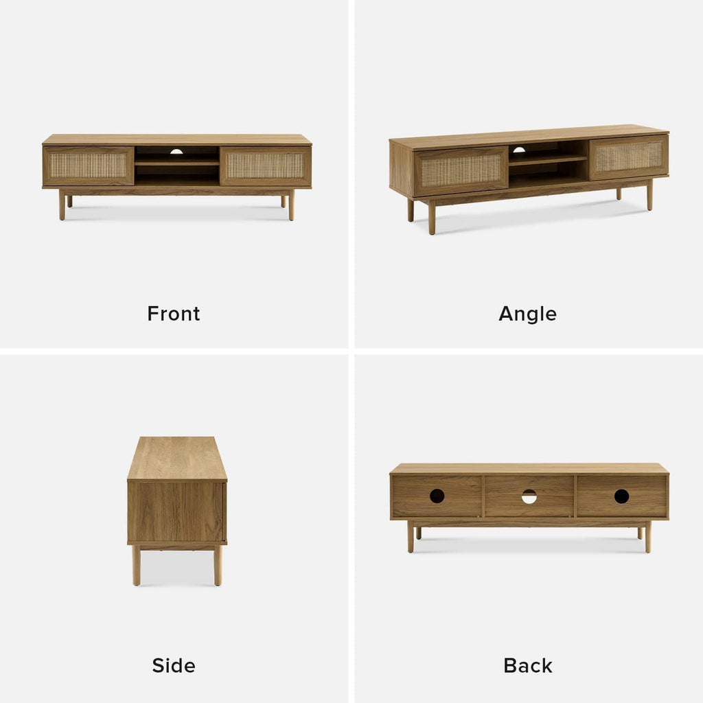 mopio Haylee TV Stand, Modern Farmhouse Television Stand for 55/60/65 inch TV, Natural Rattan Boho Entertainment Center with Storage, Media Console Credenza Table for Living Room, Bedroom (Oak 59')