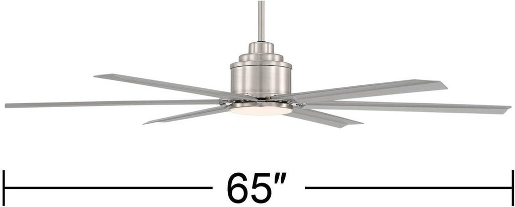 Casa Vieja 65' Ultra Breeze Modern Industrial Outdoor Ceiling Fan with Dimmable LED Light Remote Control Brushed Nickel Silver Wet Rated for Patio Exterior House Home Porch Gazebo Garage