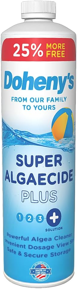 Doheny's Super Algaecide Plus | Pro-Grade | Effective Against Most Algae Types | 7.1% Chelated Copper (Reduces Staining) | Non-Foaming, No Clouding | Safe to Swim After Use | 12 x 40oz Bottles (480oz)