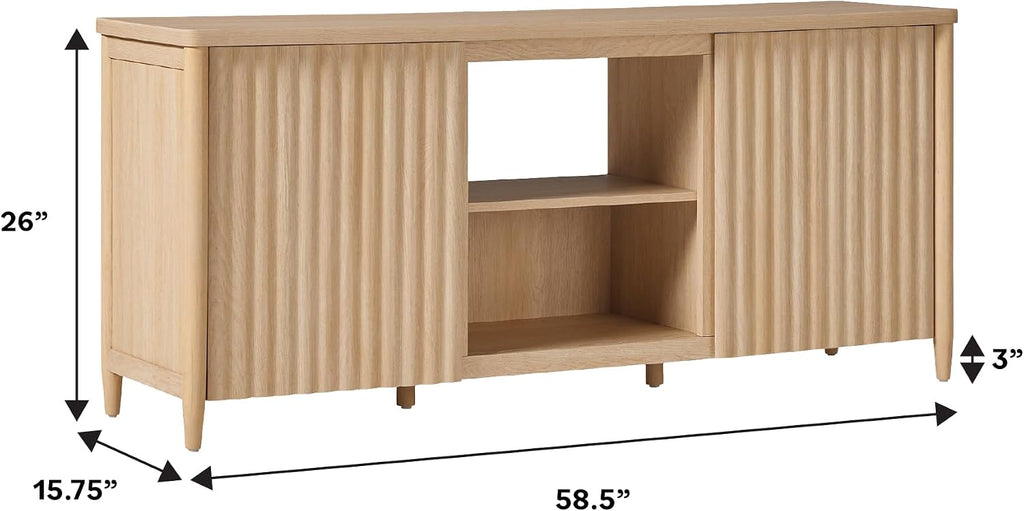 Walker Edison Scandinavian Reeded TV Stand with Storage for up to 70' TV Coastal Oak