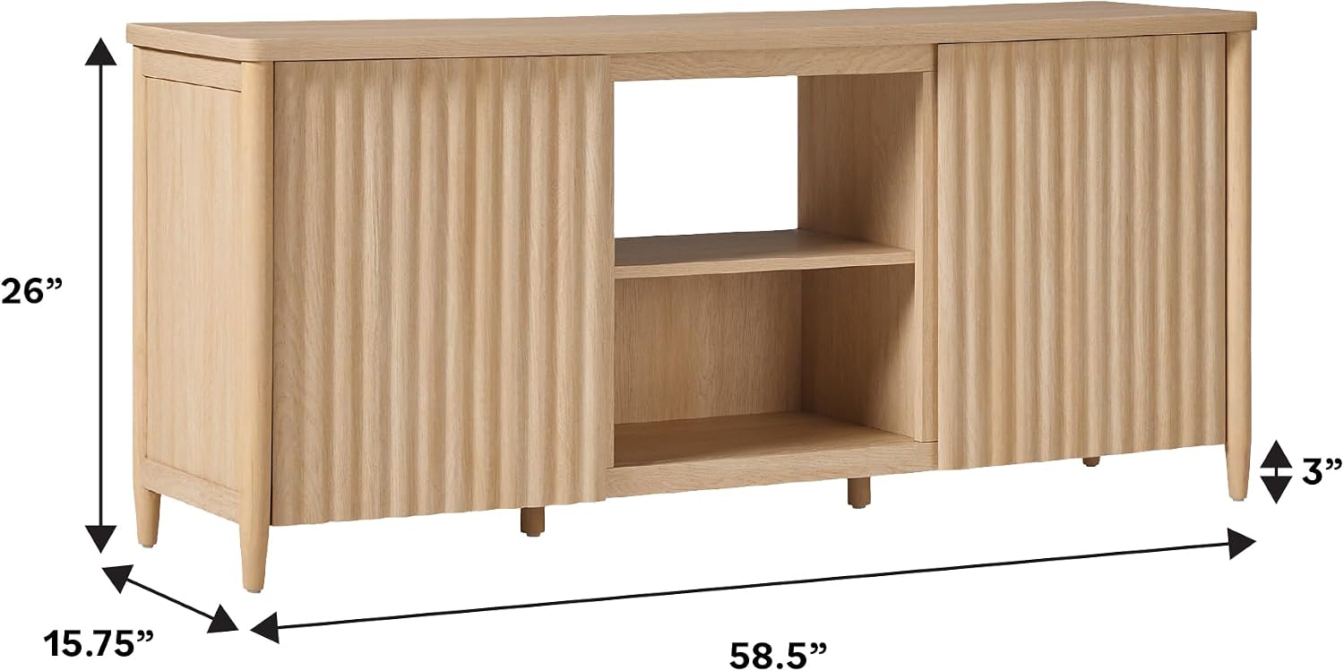 Walker Edison Scandinavian Reeded TV Stand with Storage for up to 70' TV Coastal Oak