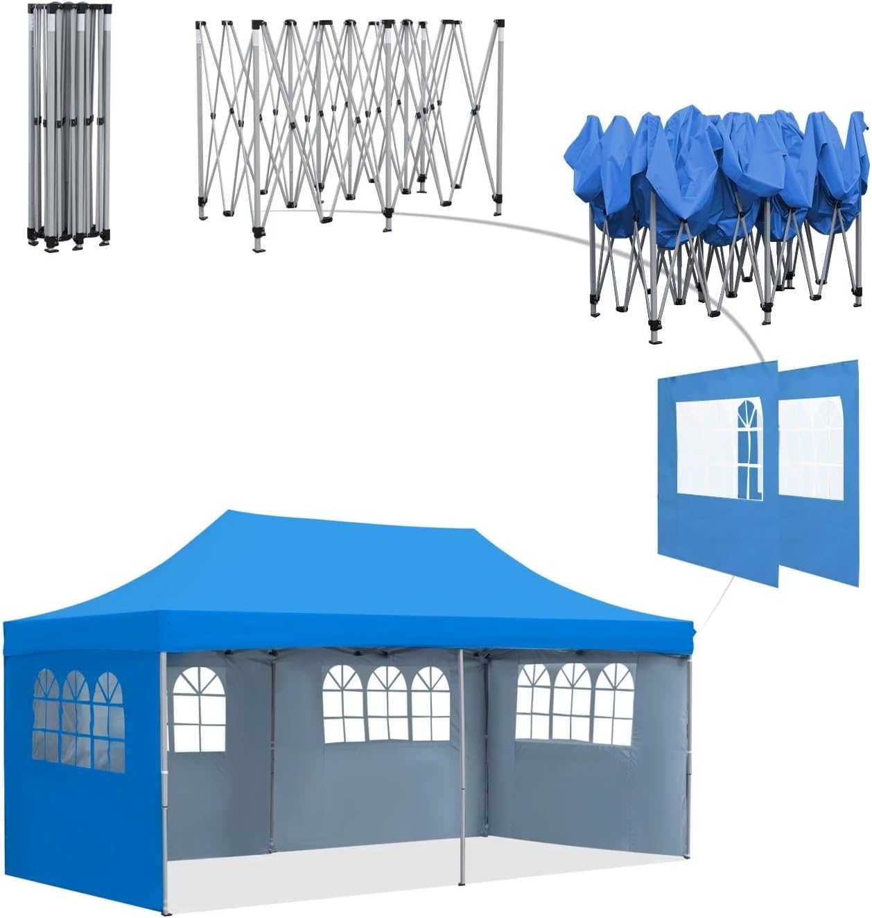 Outdoor Basic 10' x 20' Pop up Canopy Tent, Instant Heavy Duty Gazebo Tent with 4 Sidewalls/Wheeled Bag for Party Commercial Activity (Blue, with 4 Sidewall)