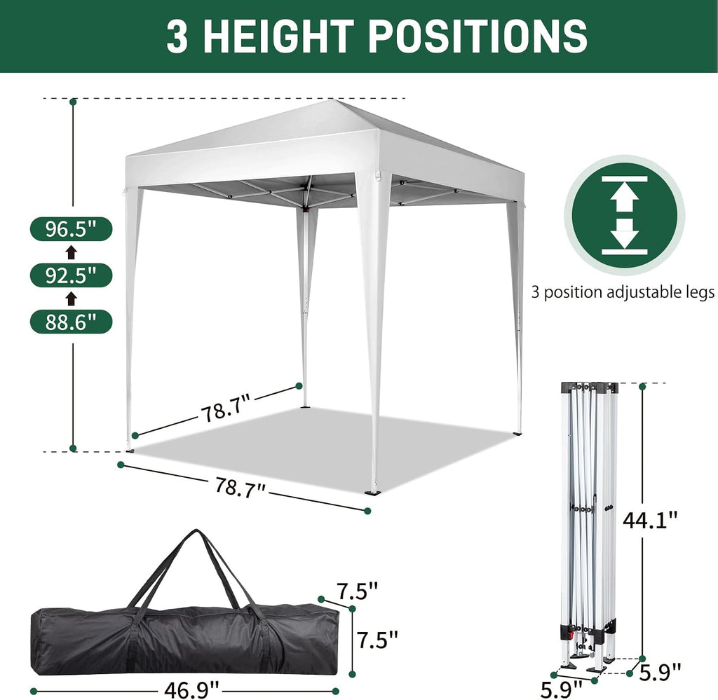 6.5x6.5 Pop Up Canopy Tent with Sidewalls, 3 Height Adjustable Beach Tent with Carrying Bag, 8 Stakes & 4 Ropes, Easy Set Up Gazebo for Events, Party, Wedding (6.5x6.5FT White with 4Sidewalls)