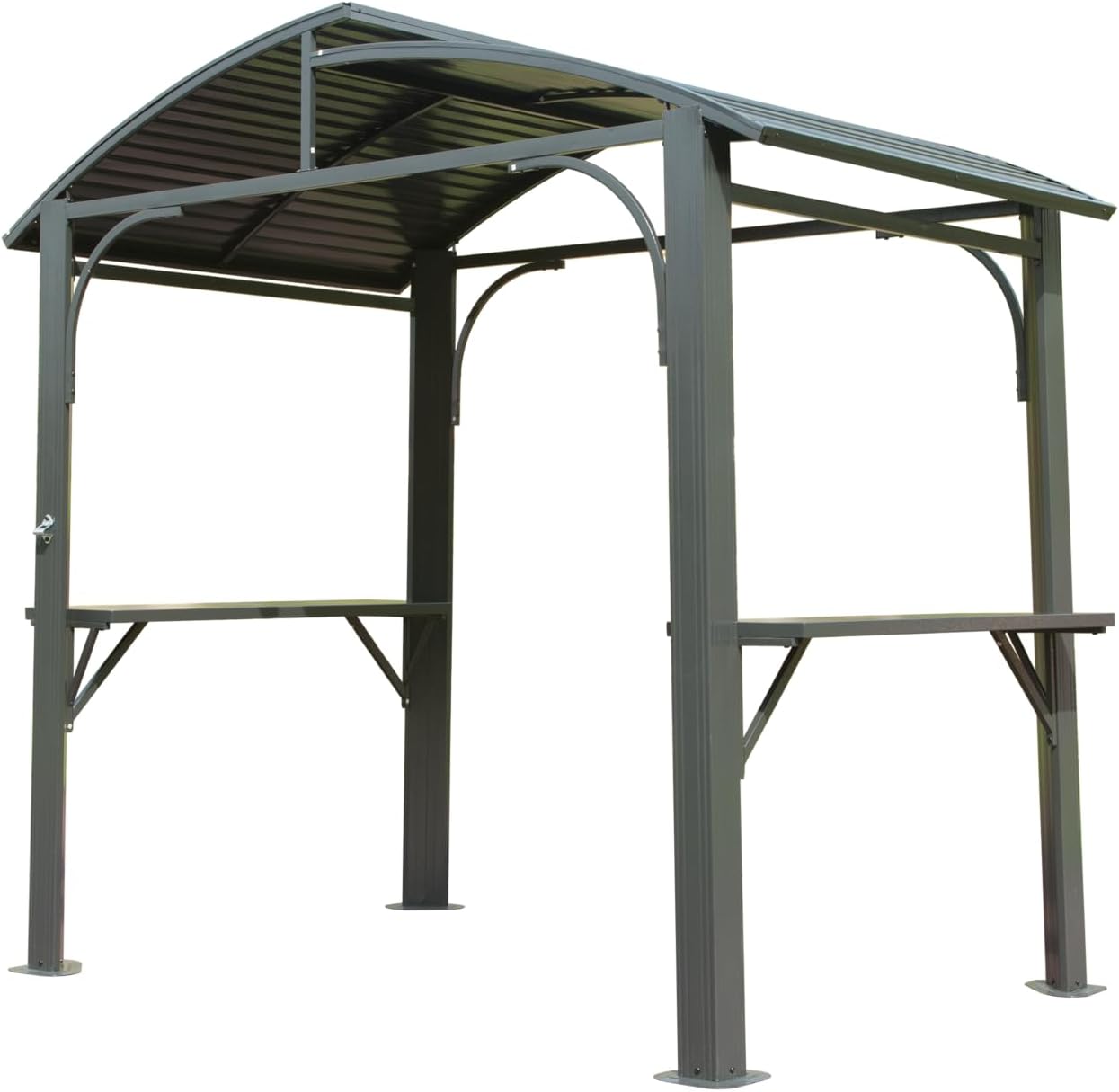 8x5FT Arc Roof, Grill Canopy for Outdoor Grill w,Double Galvanized Steel Roof and 2 Side Shelves, BBQ Gazebo Grill Tent for Patio GBackyard, Grey