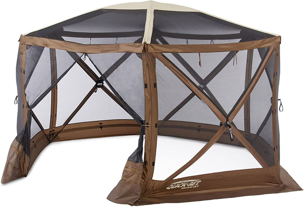 Clam Quick-Set Sky Screen Shelter – 8-Person Pop-Up Tent with Screened Roof for Airflow & Stargazing, 140' x 140', Brown, Instant Setup, Oversized Carry Bag – Camping, Tailgating, Outdoor Use