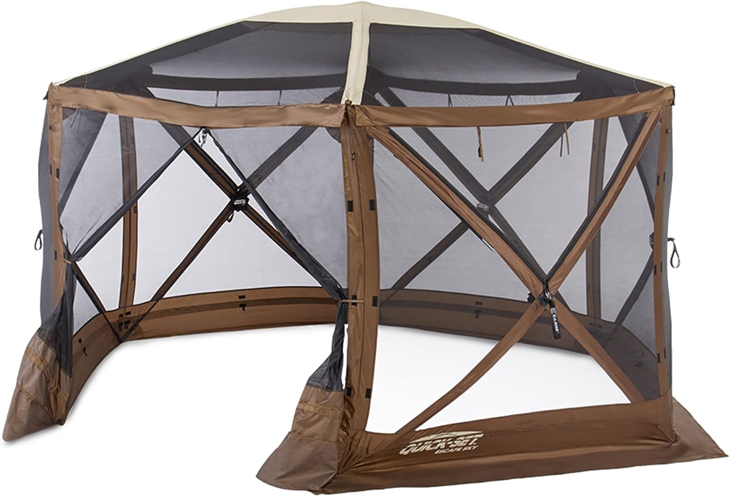 Clam Quick-Set Sky Screen Shelter – 8-Person Pop-Up Tent with Screened Roof for Airflow & Stargazing, 140' x 140', Brown, Instant Setup, Oversized Carry Bag – Camping, Tailgating, Outdoor Use
