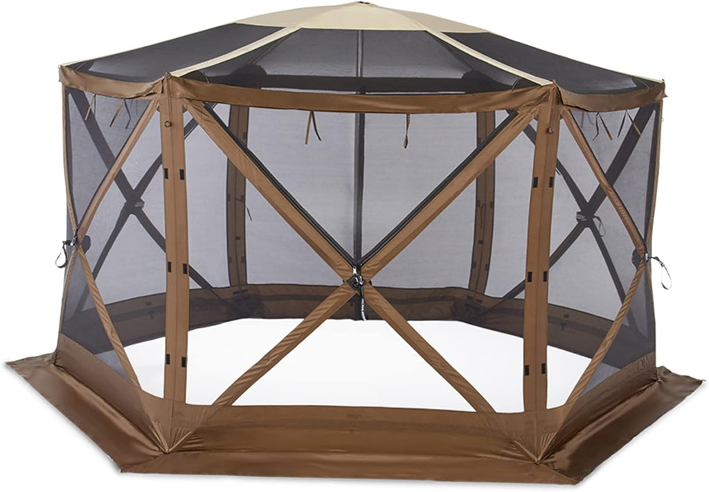 Clam Quick-Set Sky Screen Shelter – 8-Person Pop-Up Tent with Screened Roof for Airflow & Stargazing, 140' x 140', Brown, Instant Setup, Oversized Carry Bag – Camping, Tailgating, Outdoor Use