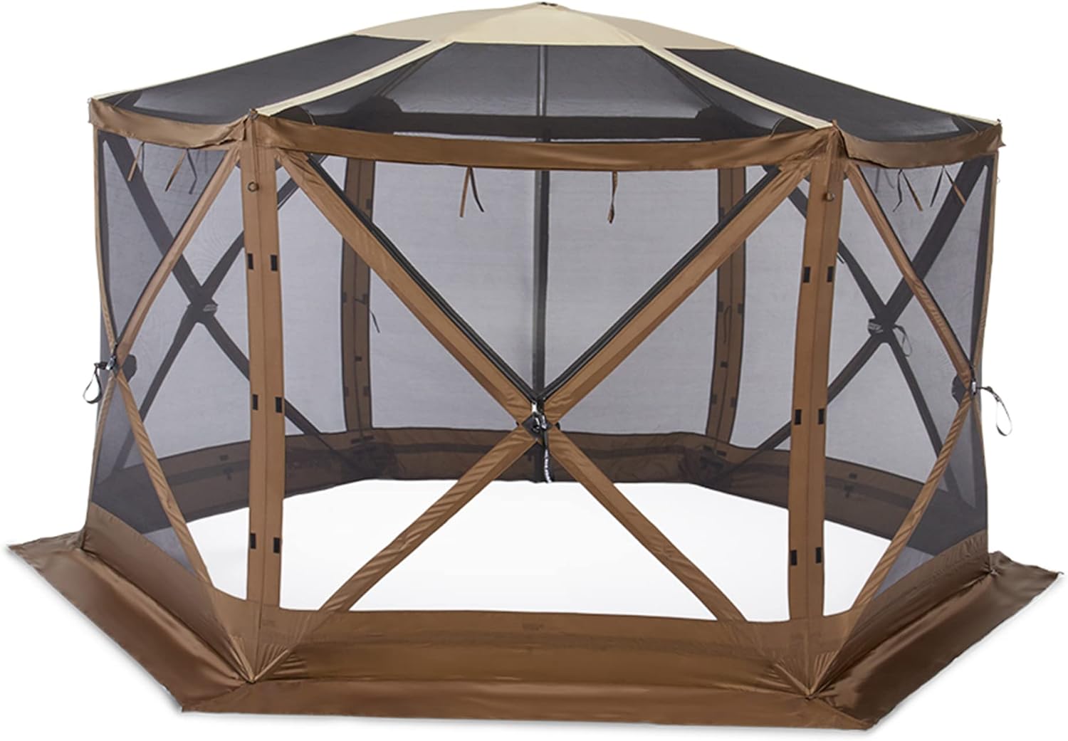 Clam Quick-Set Sky Screen Shelter – 8-Person Pop-Up Tent with Screened Roof for Airflow & Stargazing, 140' x 140', Brown, Instant Setup, Oversized Carry Bag – Camping, Tailgating, Outdoor Use