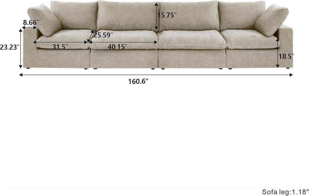 Cloud Modular Sectional Sofa Couch,160' Convertible Couches Wide 4 Seater Sofa for Living Room,Minimalist Deep Sofa Couches,Covers Washable&Replaceable(Khkai)